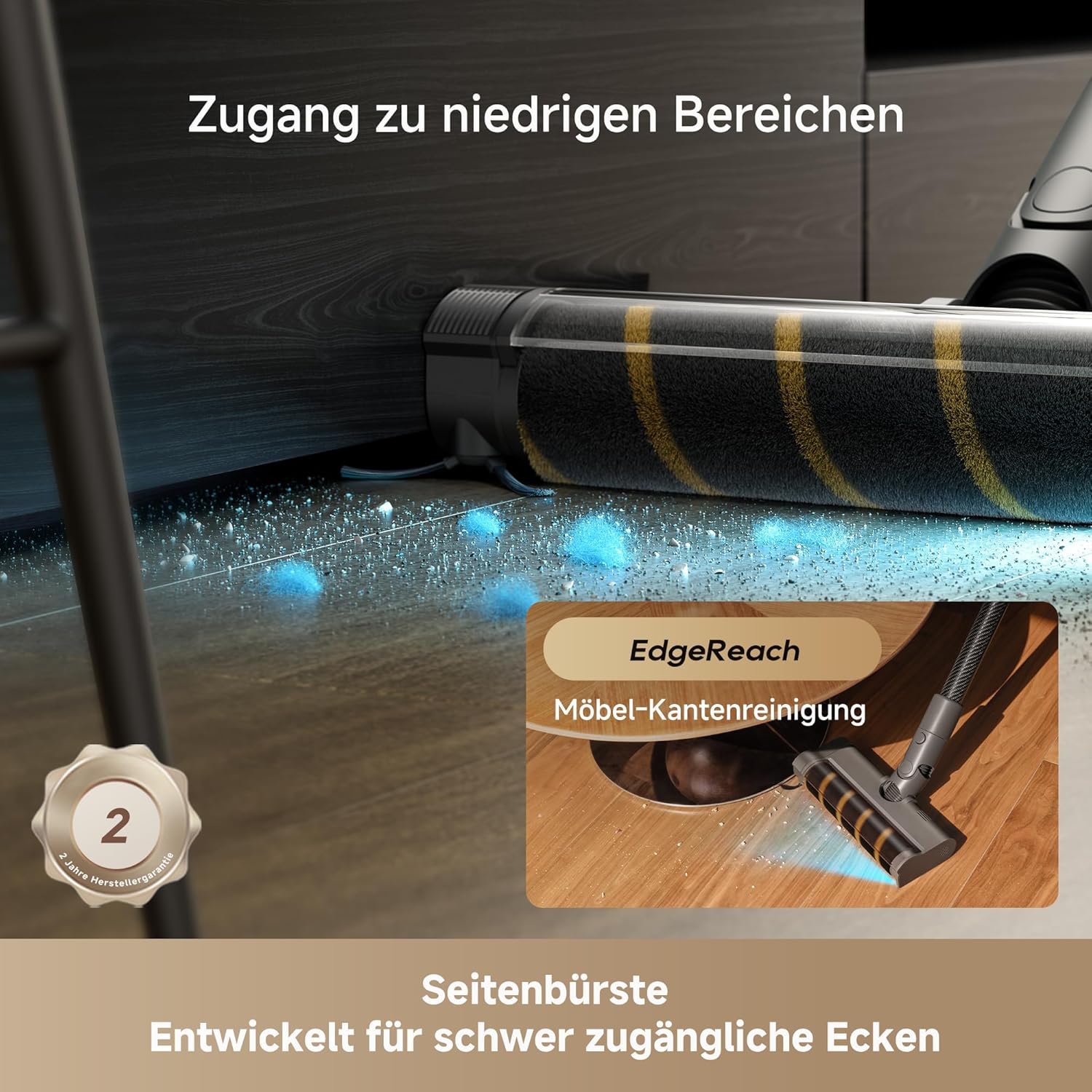 dreame R30 Kabelloser Staubsauger, Seitenbürste, für zahlreiche Flächen, Staubbeleuchtung, ohne Verheddern, 22,000PA / 190 AW Saugkraft, 90 Min. maximale Laufzeit, Filterung 99,9%