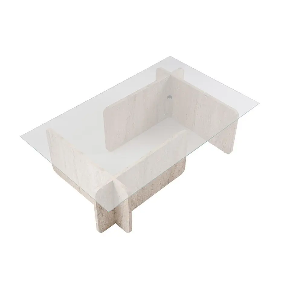 Salontafel Glas/Travertinlook - 105x65x30cm - Flavio