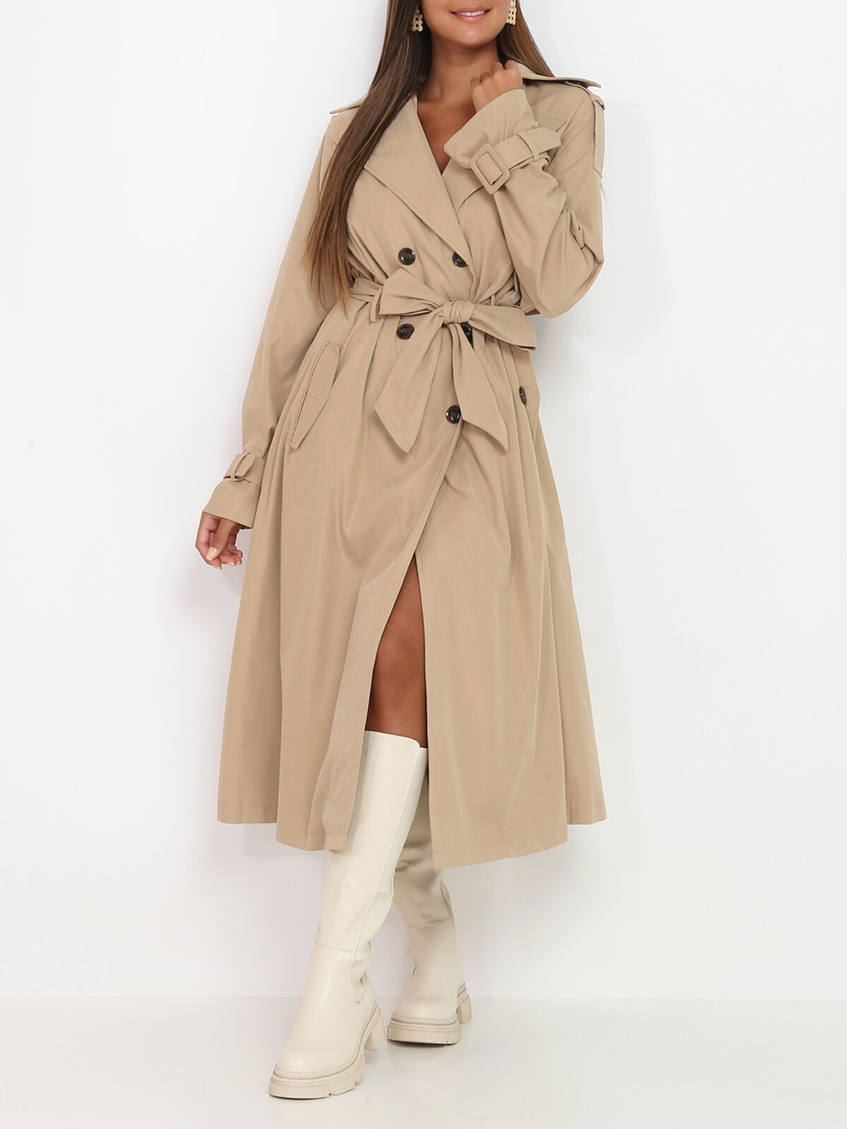 Trench long ceinturé- Taupe