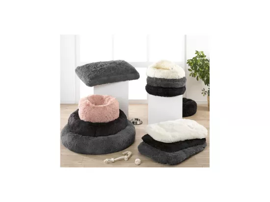 Coussin rectangle en fausse fourrure pour animaux - Gris anthracite - L 100 x l 70 cm
