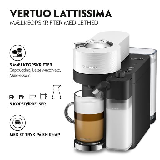 Nespresso Vertuo Lattissima Kaffemaskine, Blank Hvid