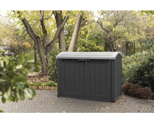 Keter Store-it-out Ultra fiets- en vuilnisbak opbergbox inclusief gasveren, 177 x 113 x 134 cm, antraciet