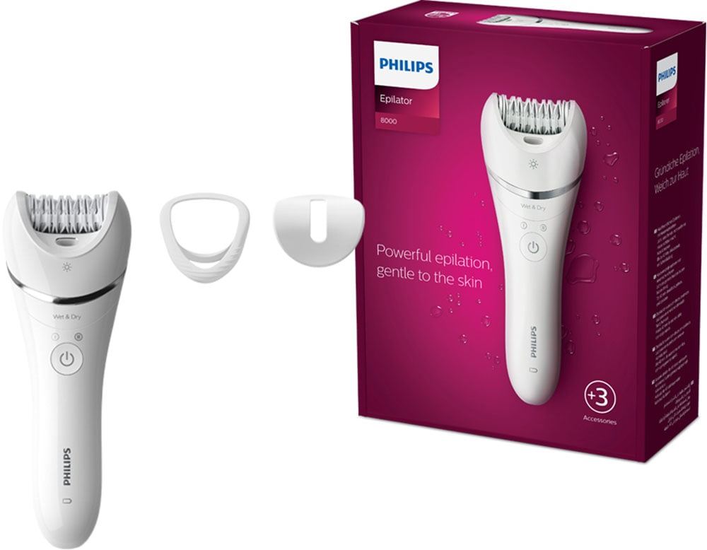 Philips Epilierer »Satinelle Advanced Series 8000 BRE700/00« 2 Stk. Aufsätze Nass- und Trockenepilierer, mit 2 Geschwindigkeitsstufen