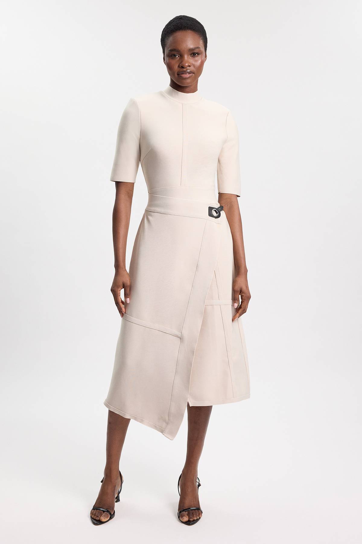 KarenMillen Robe Midi Tricot Bandage Asymétrique Effet Sculptant
