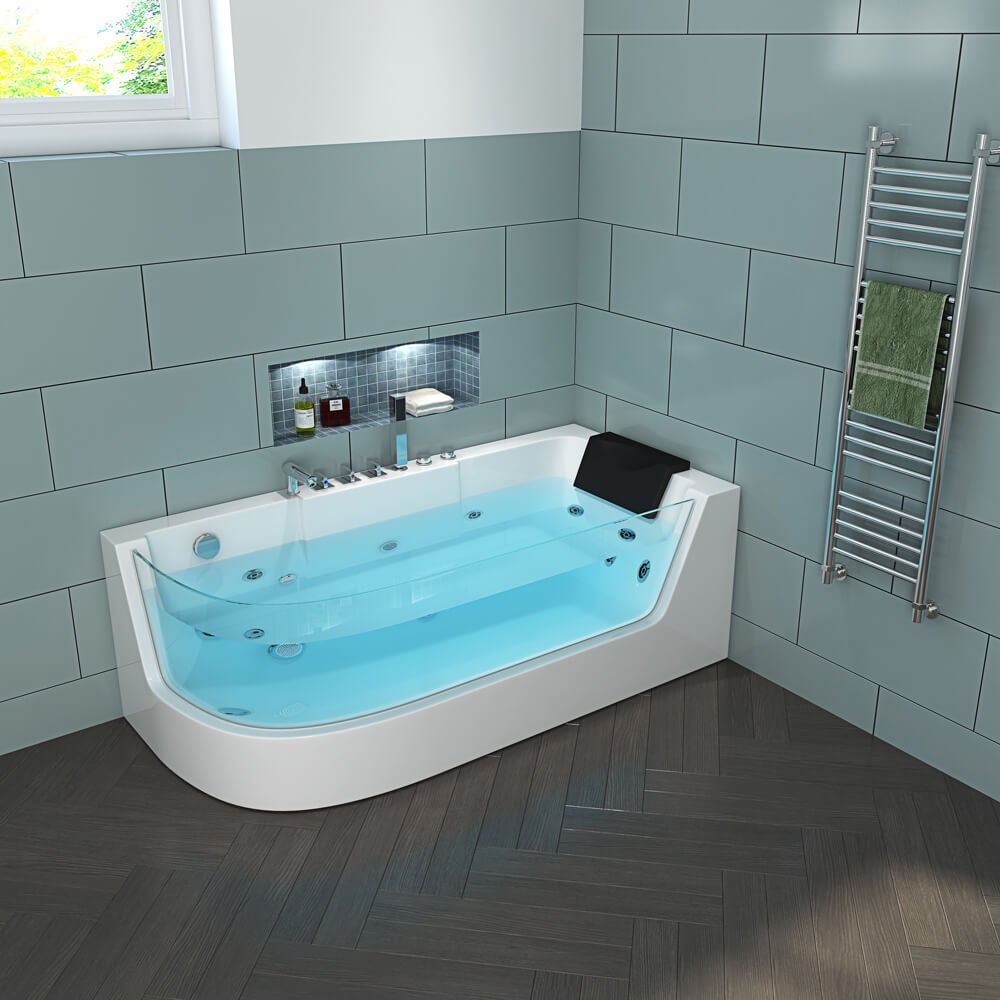 Home Deluxe - Whirlpoolbad - CARICA Links Wit met Verwarming en Massage - Afmetingen: 170 x 80 x 59 cm | Hoekbad, Binnenbad
