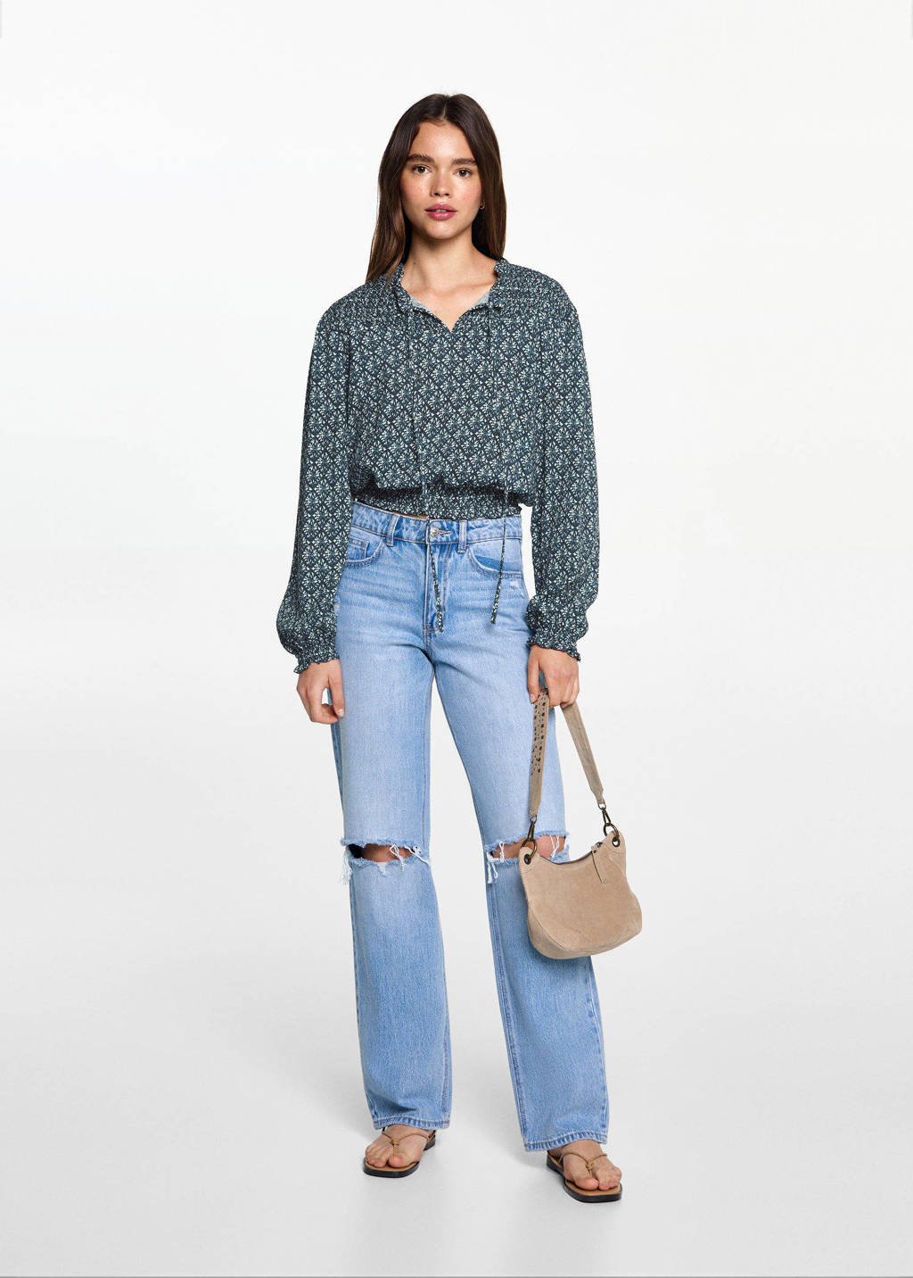 MANGO TEEN gebloemdetop donkerblauw/turquoise/wit