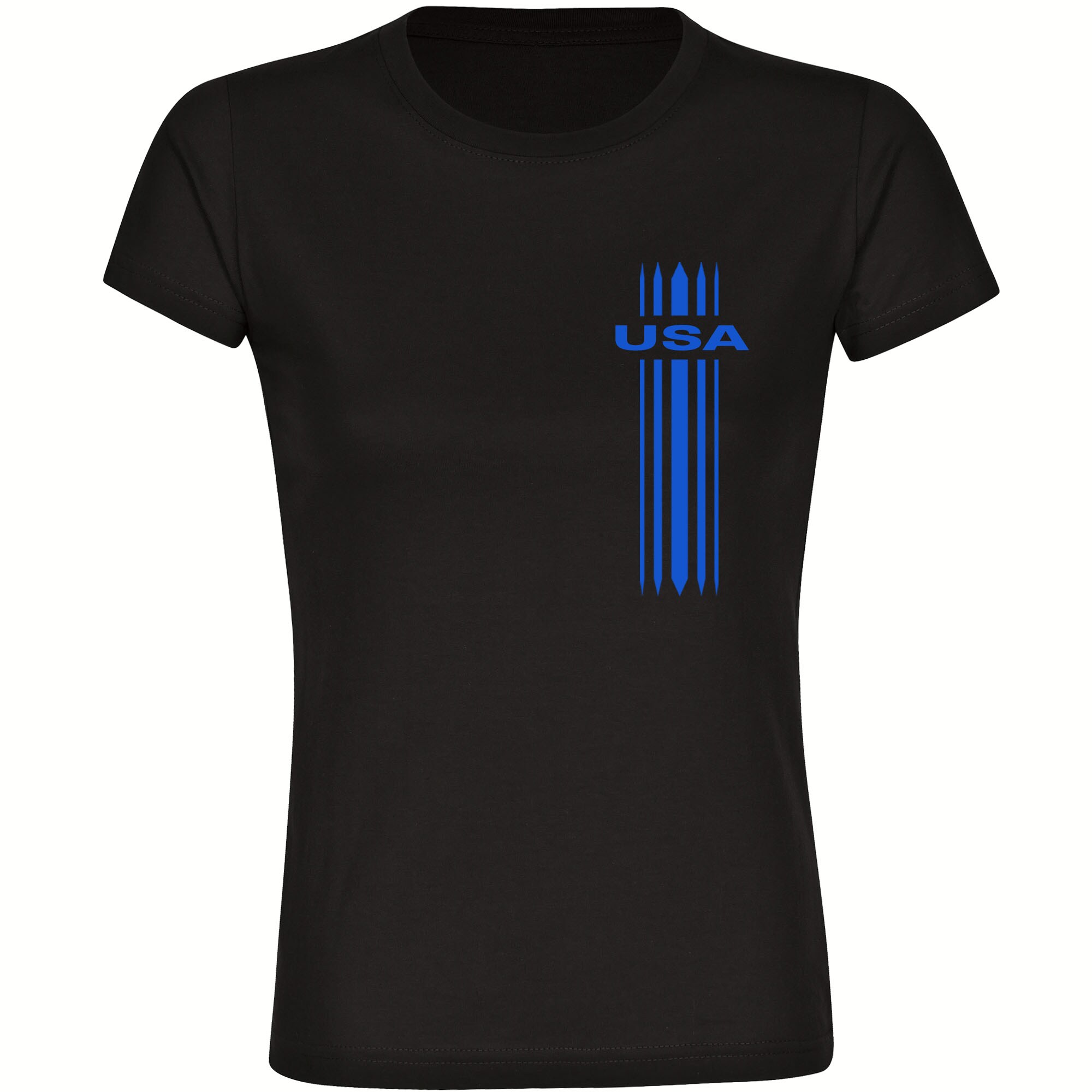 multifanshop® Damen T-Shirt - USA - Streifen - Druck blau