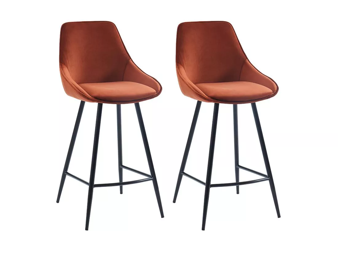 Lot de 2 tabourets de bar - Velours - Terracotta - MASURIE