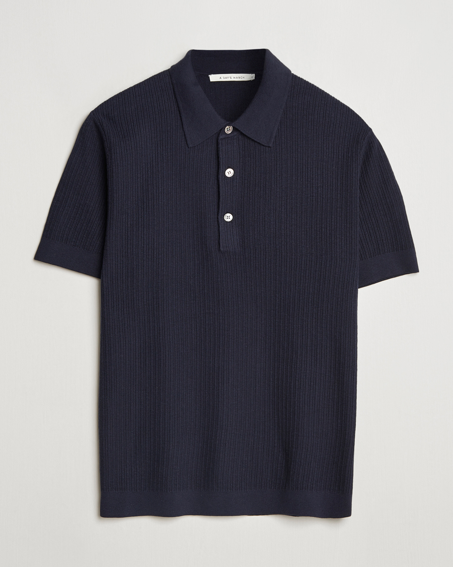 A Day's March Aspen Structure Short Sleeve Polo Navy