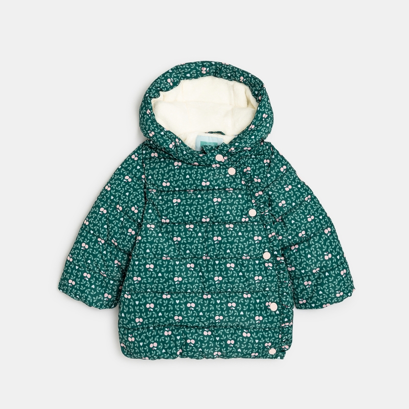 Manteau matelassé doublé fleuri vert bébé fille