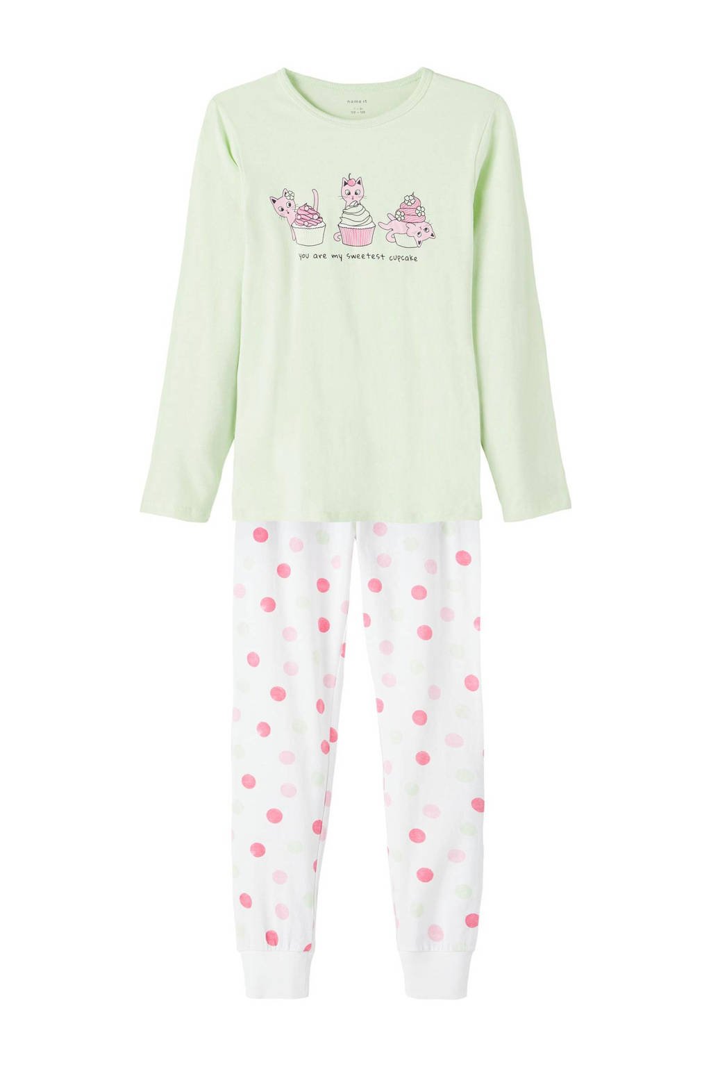 NAME IT pyjama NKFNIGHTSET met printopdruk lichtgroen/ecru