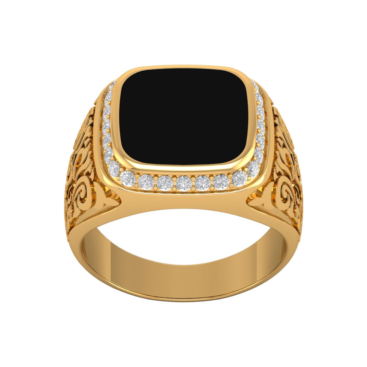 Bague Homme en Or Jaune 10.08grs avec Onyx et Diamants - Idée Cadeau Précieux | Aden