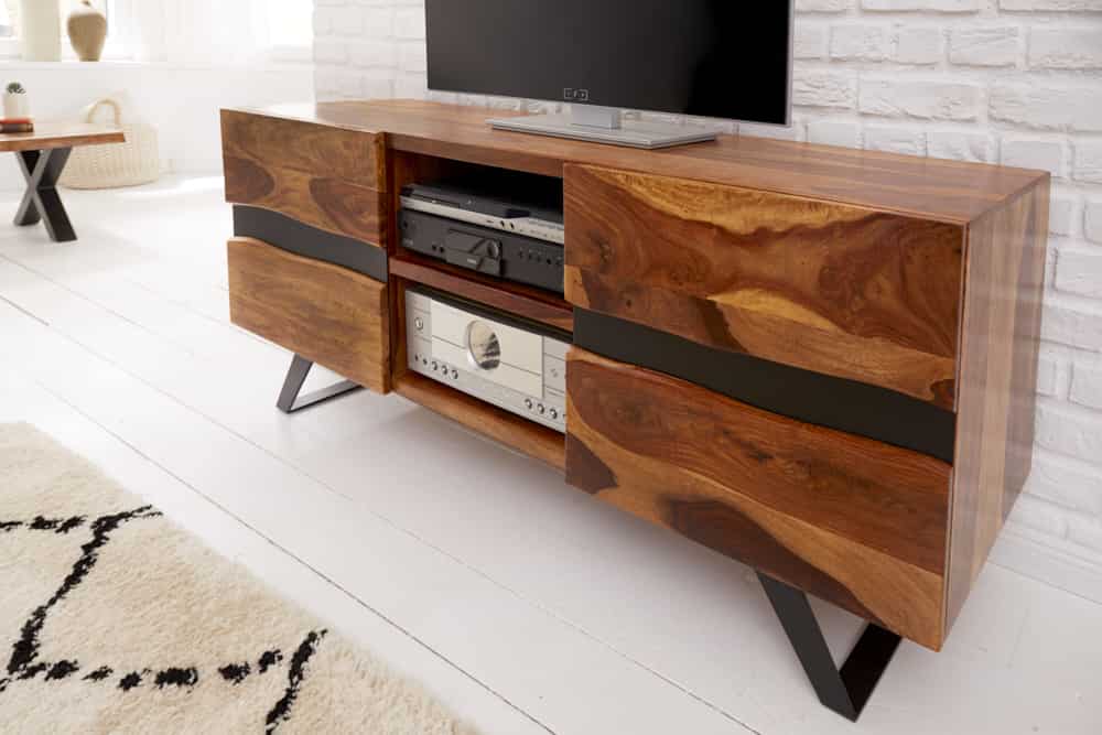 Massives TV-Lowboard AMAZONAS 160cm braun Sheeshamholz mit Baumkante