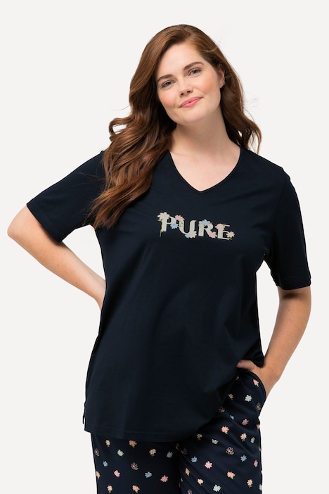 Schlafanzug-Shirt, V-Ausschnitt, Halbarm, Biobaumwolle