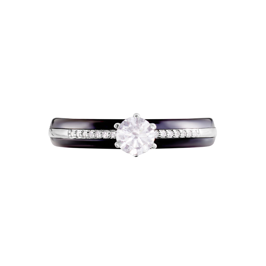 Bague Solitaire Ceramik Design Argent  Oxyde De Zirconium Et Céramique