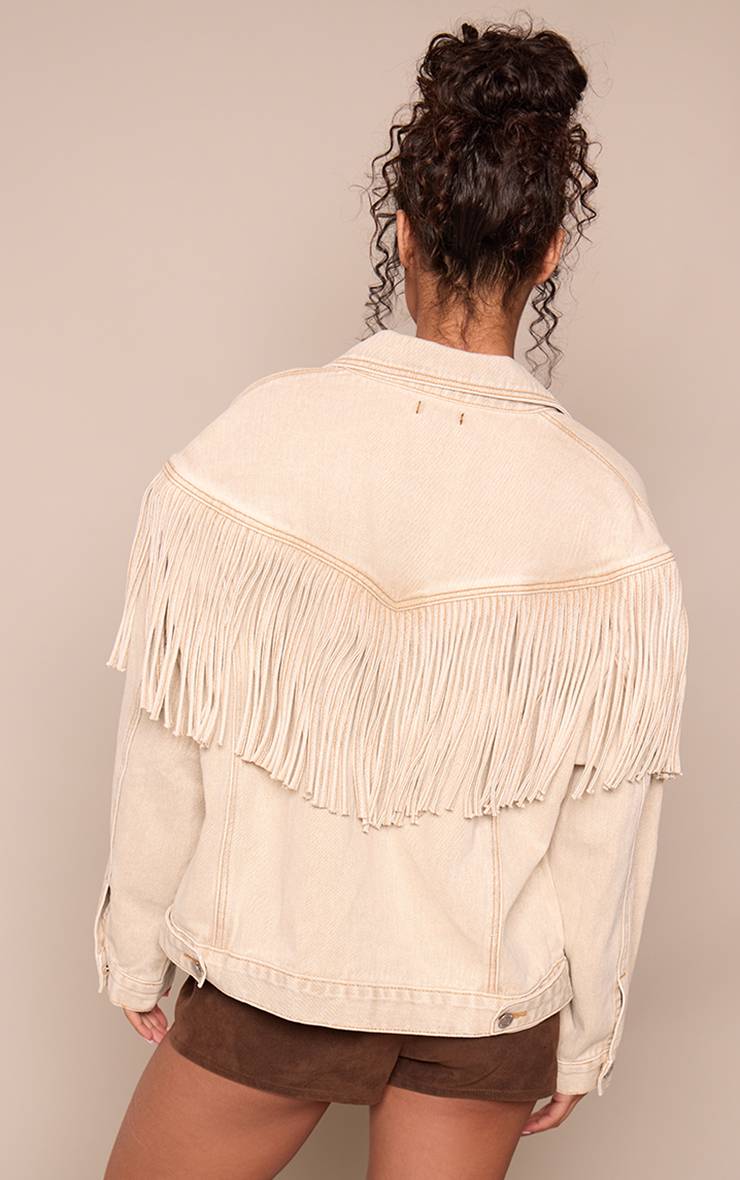 Washed Stone Veste En Jean À Détail De Franges