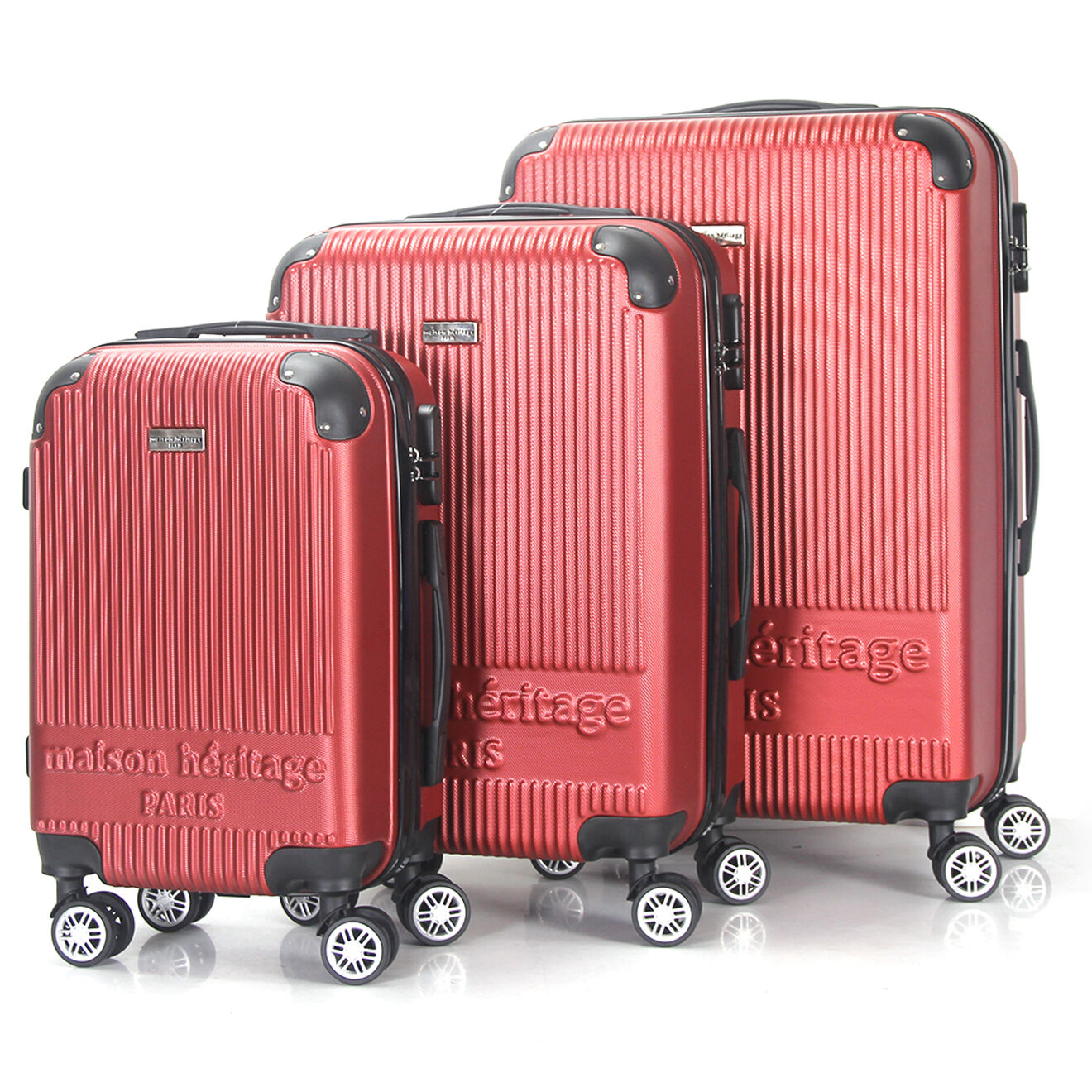 Maison Héritage 3 Valises 4 roues doubles Dauphine 50/60/70 cm rouge bordeaux