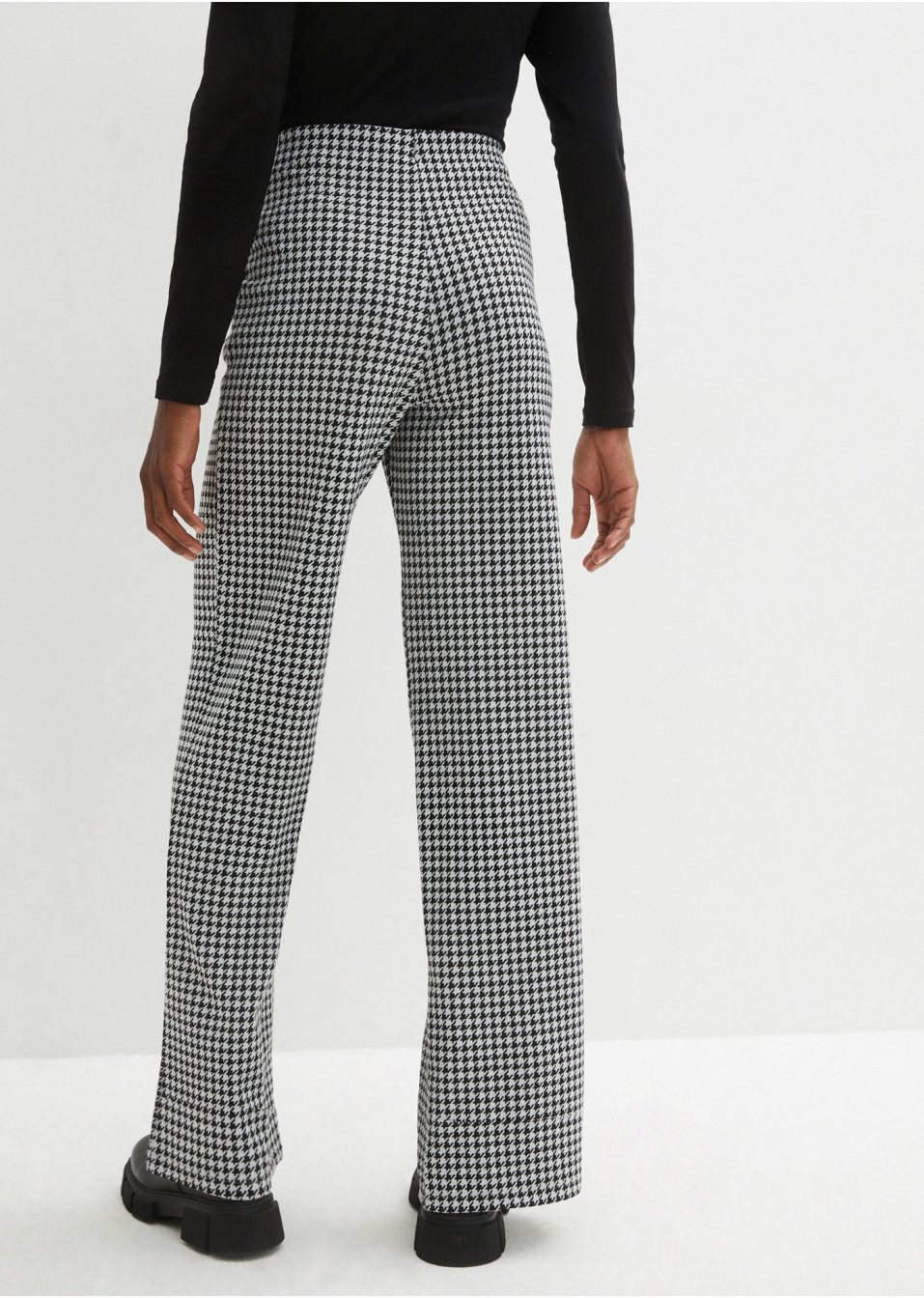 Pantalon extensible à motif pied-de-poule, Wide leg