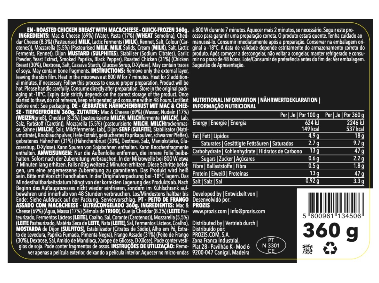 REFEIÇÃO HIPERPROTEICA PROZIS FRANGO MAC&CHEESE 360 G