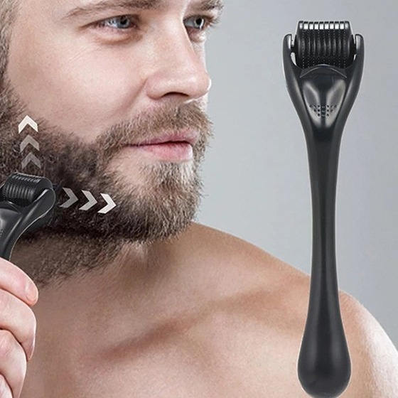 Mikro Nadel Pflege Roller Massage Gerät für Gesicht und Bart - Schwarz