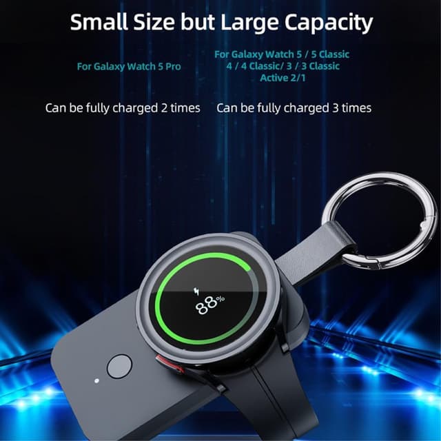 QI Powerbank til Samsung Galaxy Watch 5 4 3/Ur 5 Pro/Watch4 Classic/Active2/Gear S2 Classic