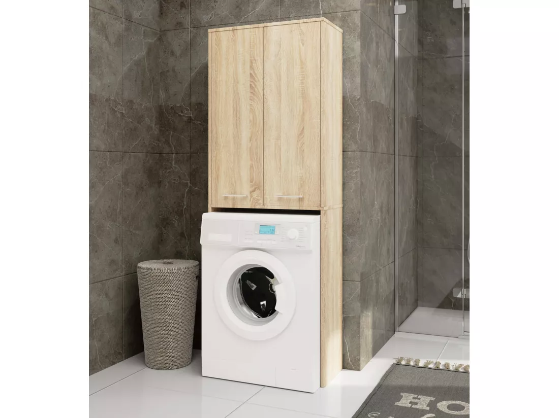 Meuble pour machine à laver FIN Chêne Sonoma 64 cm 2 portes façade Chêne Sonoma 4 étagères 64x30x180 cm