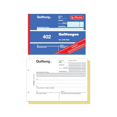 Herlitz Quittungsblock 402, DIN A6, quer, 2x40 Blatt, selbstdurchschreibend, 5 Stück