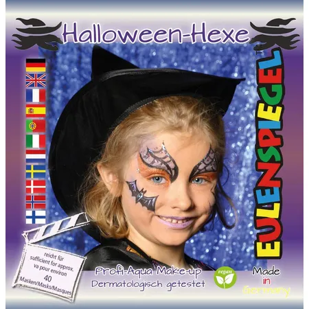 Eulenspiegel Profi-Aqua Make up Halloween-Hexe mit Pinsel, Anleitung und 4 Farben