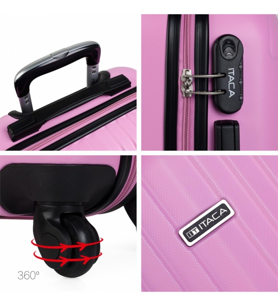 Mala de cabine rígida ITACA com 4 rodas T71550 rosa - 55x38x20cm -