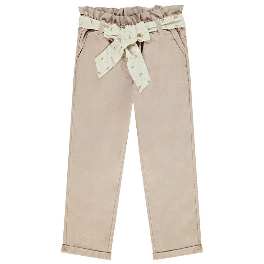 Pantalon paperbag avec ceinture imprimée à nouer pour fille - Ecru