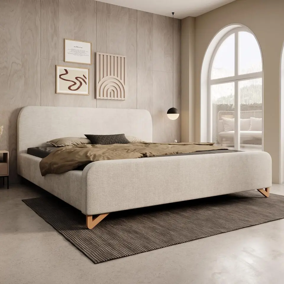 Meubella - Tweepersoonsbed Fortaleza - Beige stof - 180x200 cm