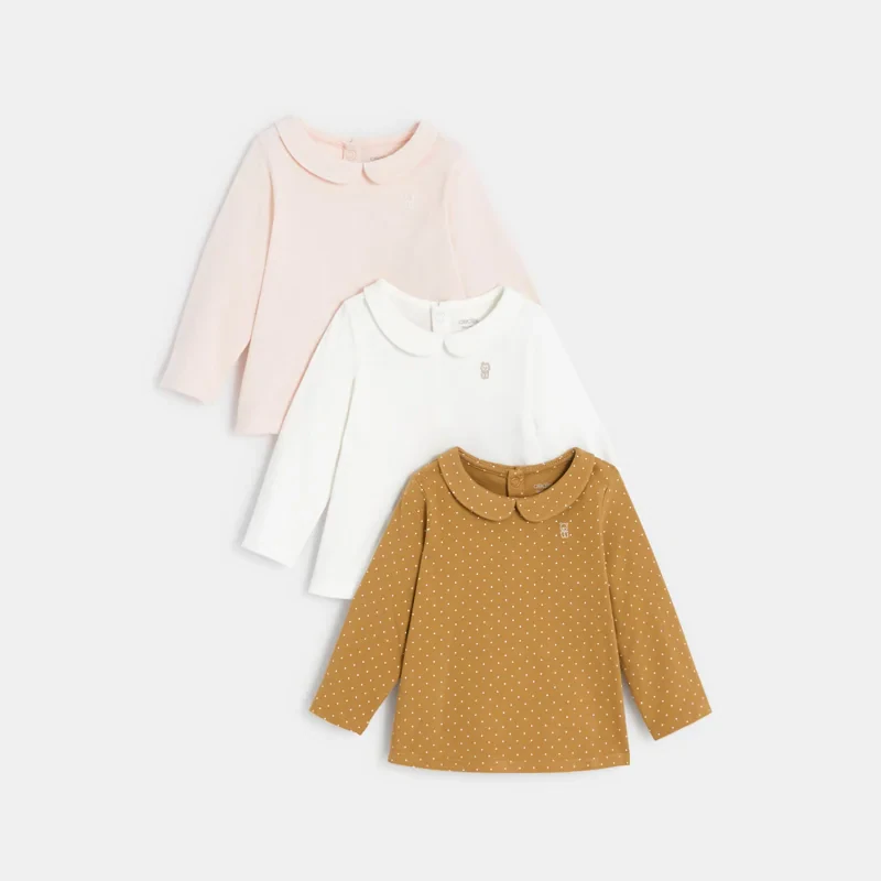 T-shirt uni col claudine (lot de 3) rose bébé fille Rose