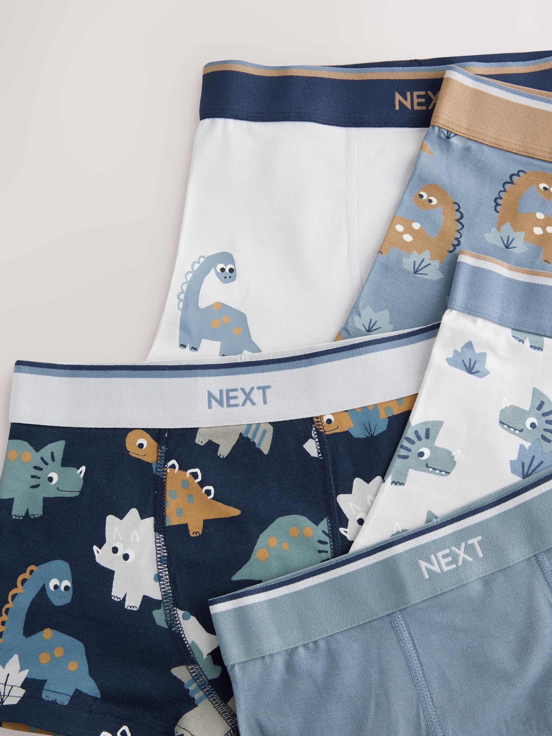 Blauw/bruin met dinoprint - Verpakking van 5 trunks (1,5-12jr)
