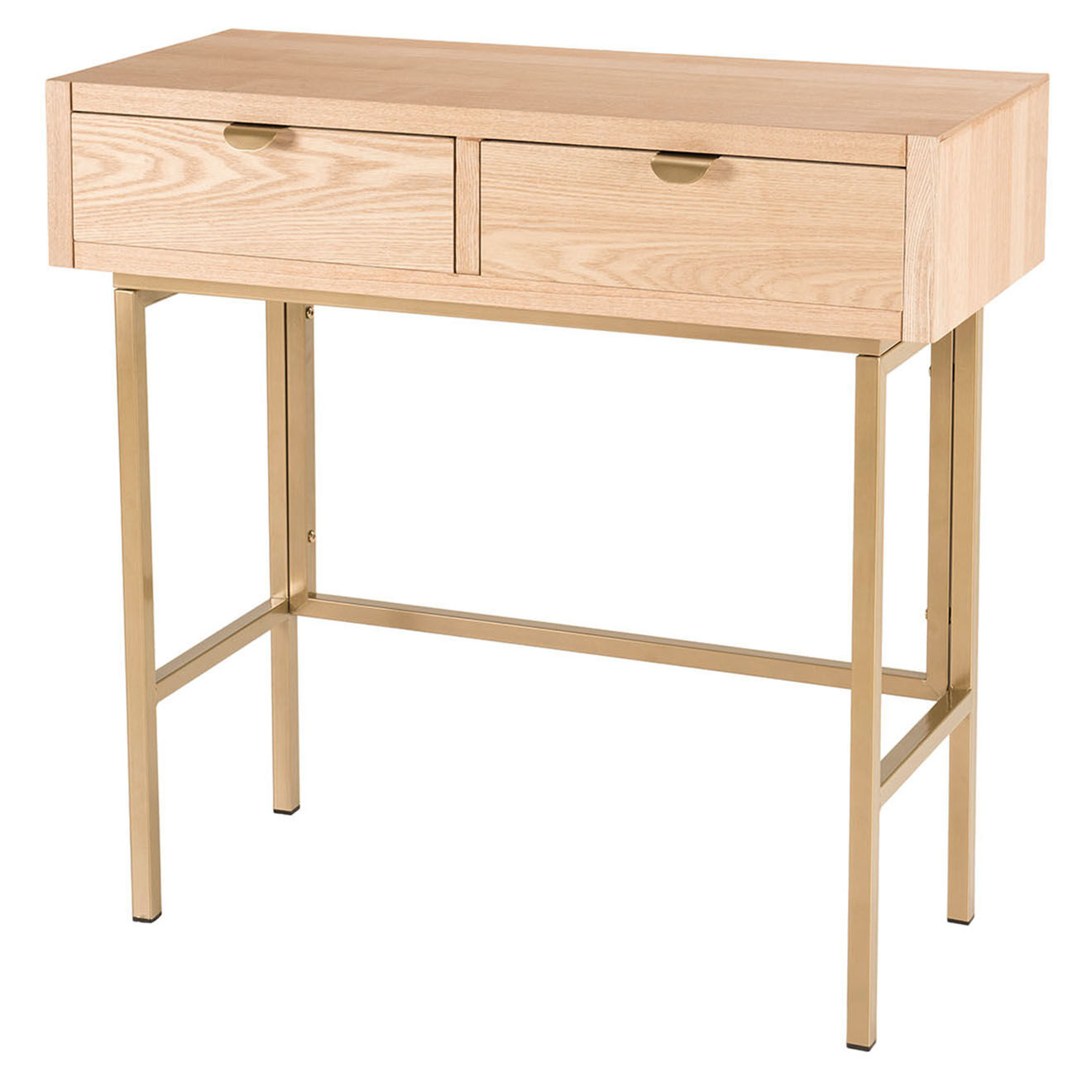 Macabane Console 2 tiroirs aline bois/dorée - 80x34x79 cm