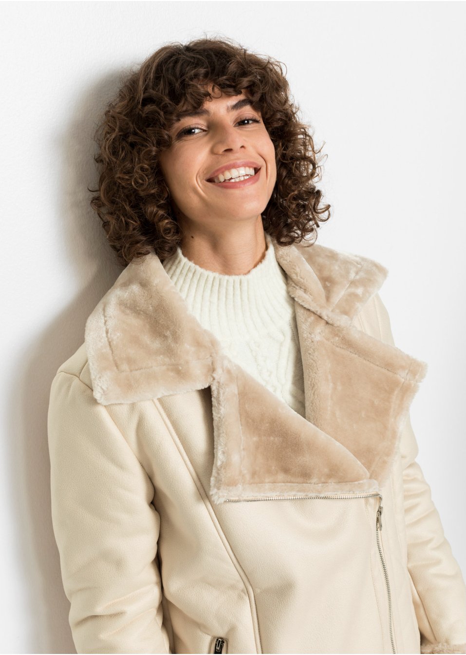 Veste biker longue avec doublure peluche