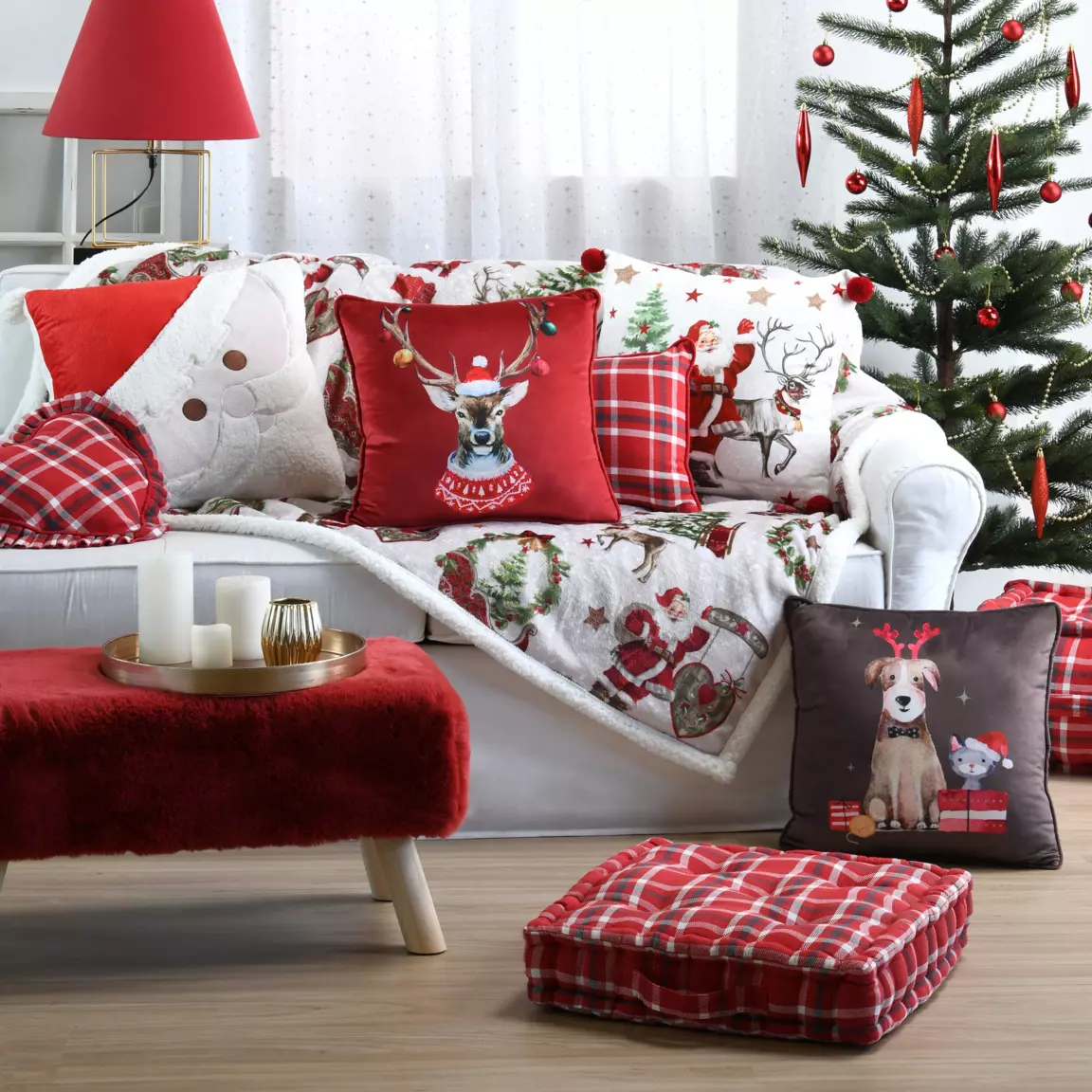 Coussin Noël carré (40 cm) Joyeux Marron chocolat