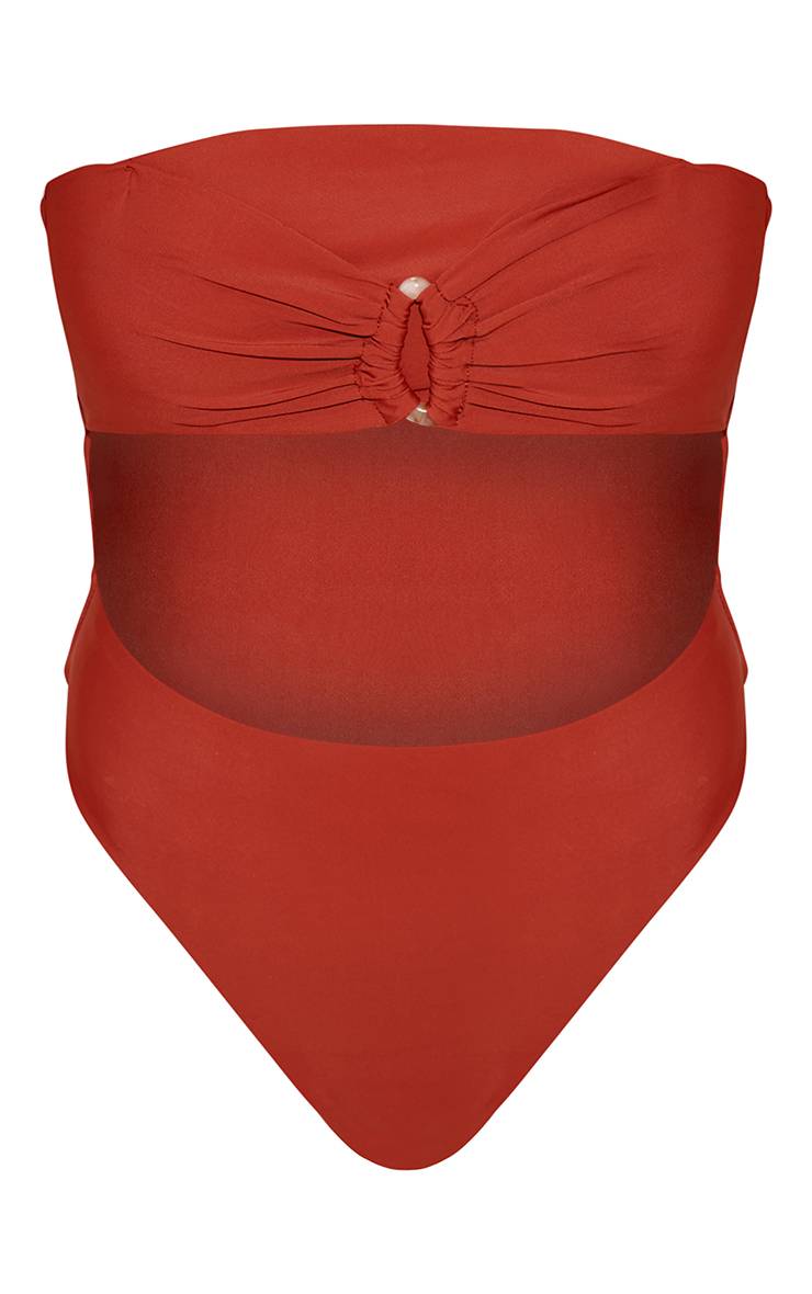 Rouille Maillot De Bain Bardot Avec Détail D'anneaux Et Découpes Sculptantes