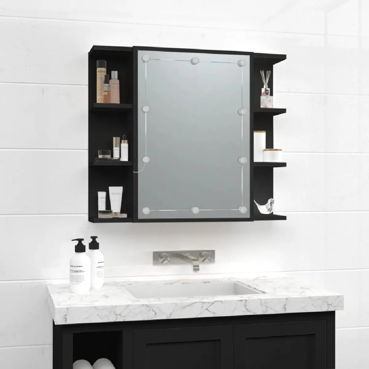 vidaXL Armoire à Miroir LED 70x16,5x60 cm - Noir