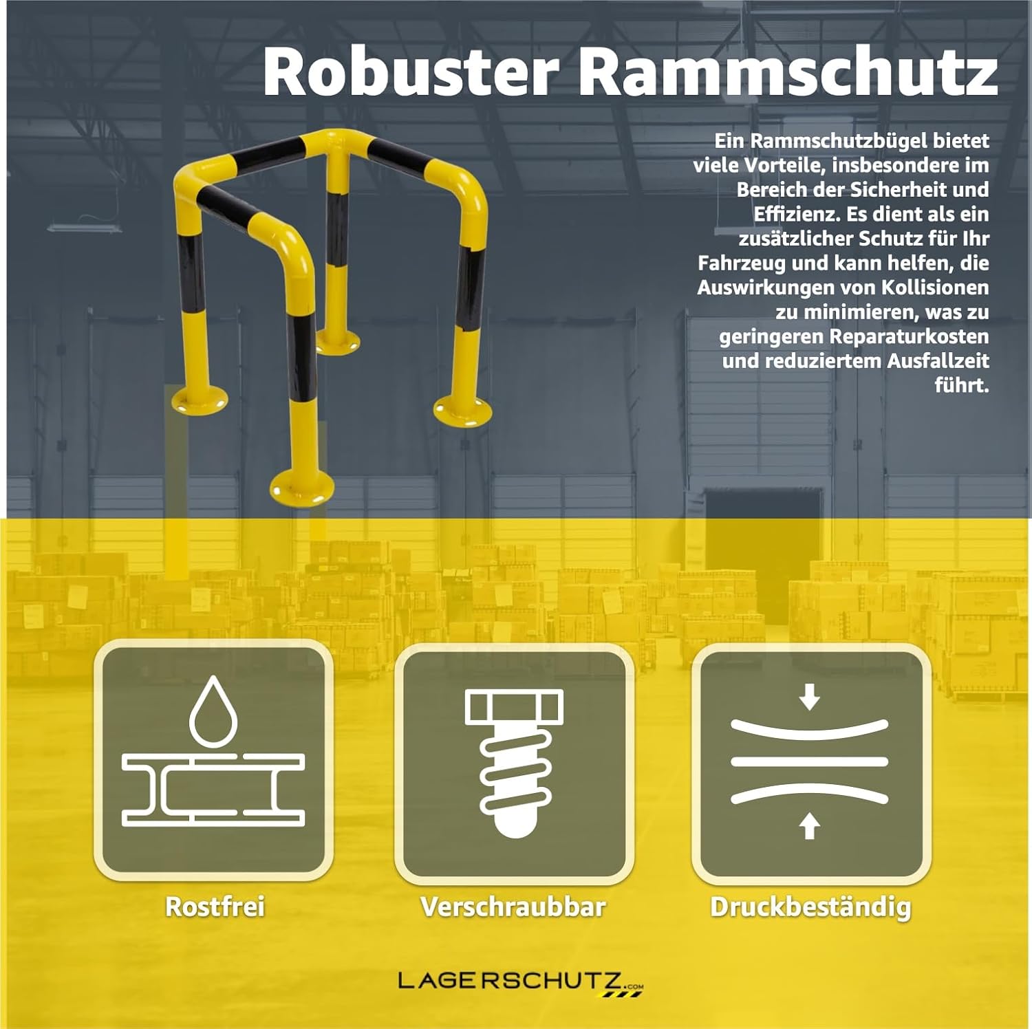 Lagerschutz - Rammschutz Fuer Pfosten, Säulenschutz aus Stahl schwarz/gelb zum Schutz von Schwerlastregalen & Regalen - Anfahrschutz/Regalschutz - Poller