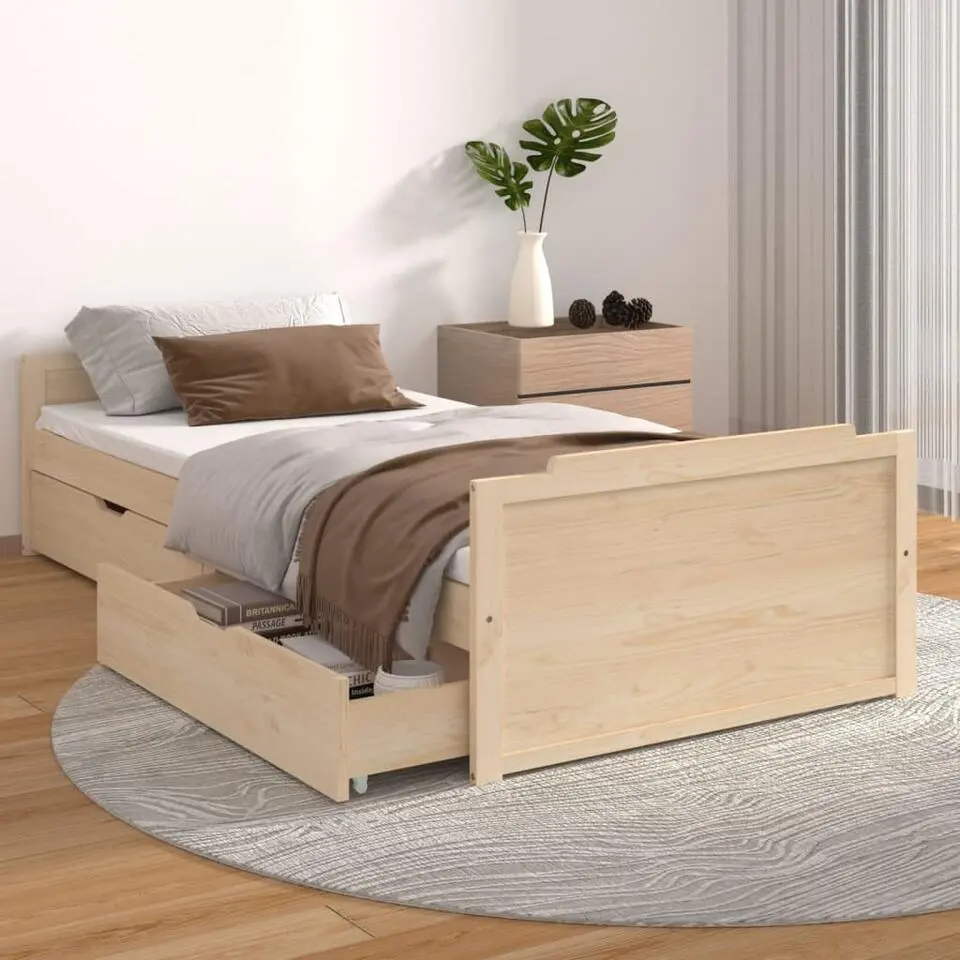 vidaXL - Bed frame met twee lades - Naturel - Massief grenenhout - 90x200 cm