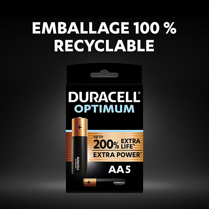 Pile alcaline AA (LR6) Duracell Optimum, lot de 5