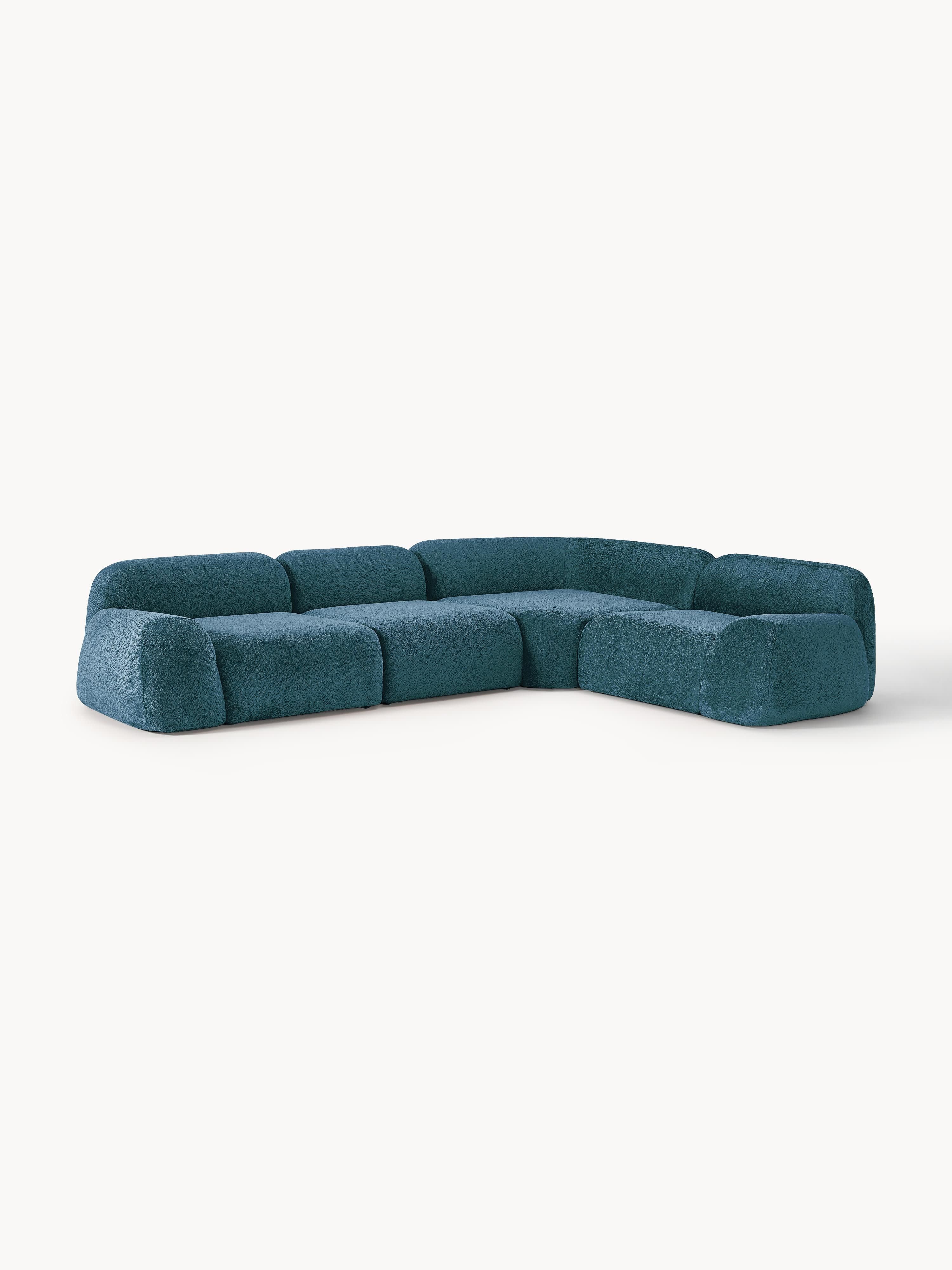 Modulaire hoekbank Wolke (4-zits) van teddy bouclé
