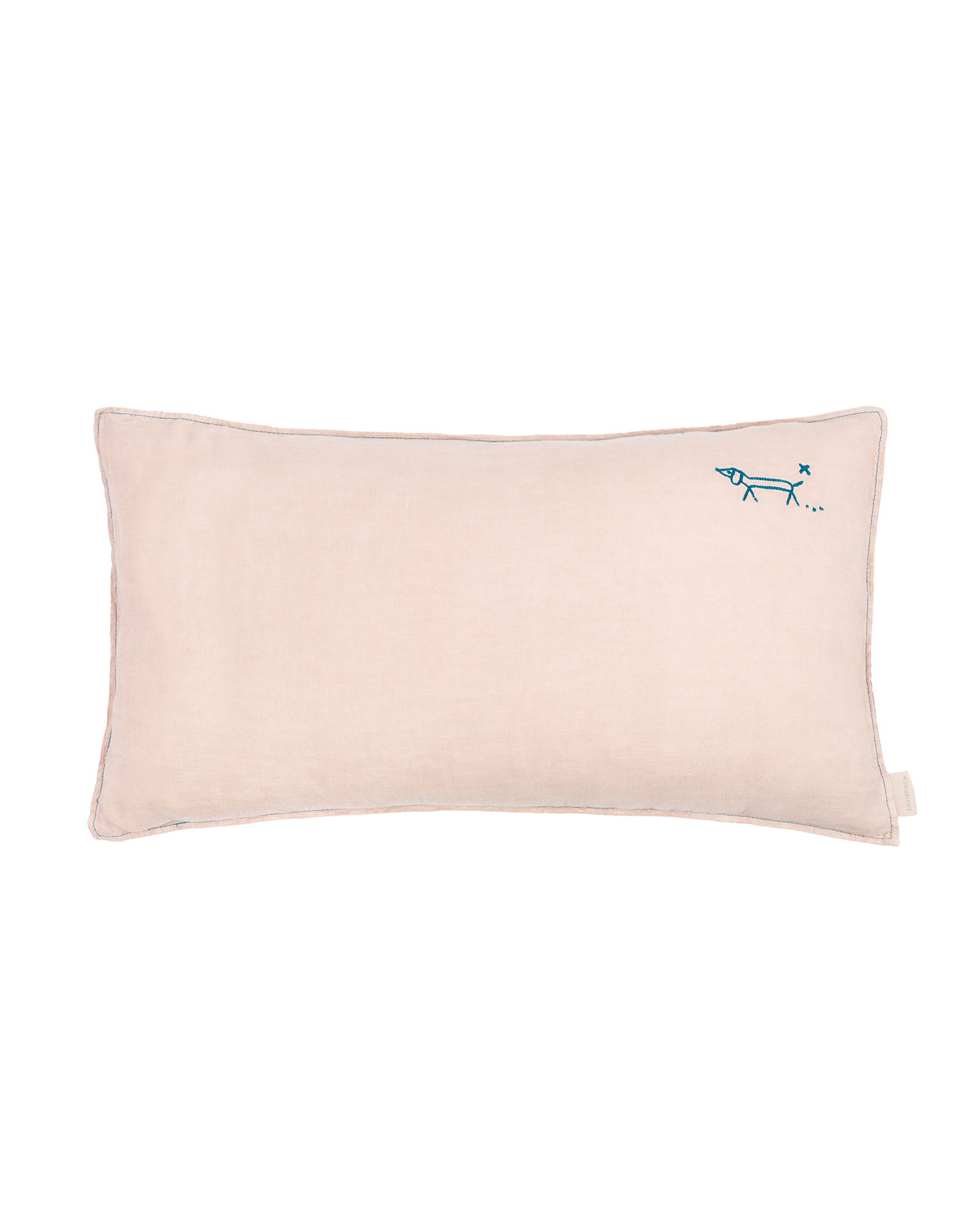 Coussin rectangulaire brodél1n0 en lin français lavé | Rose