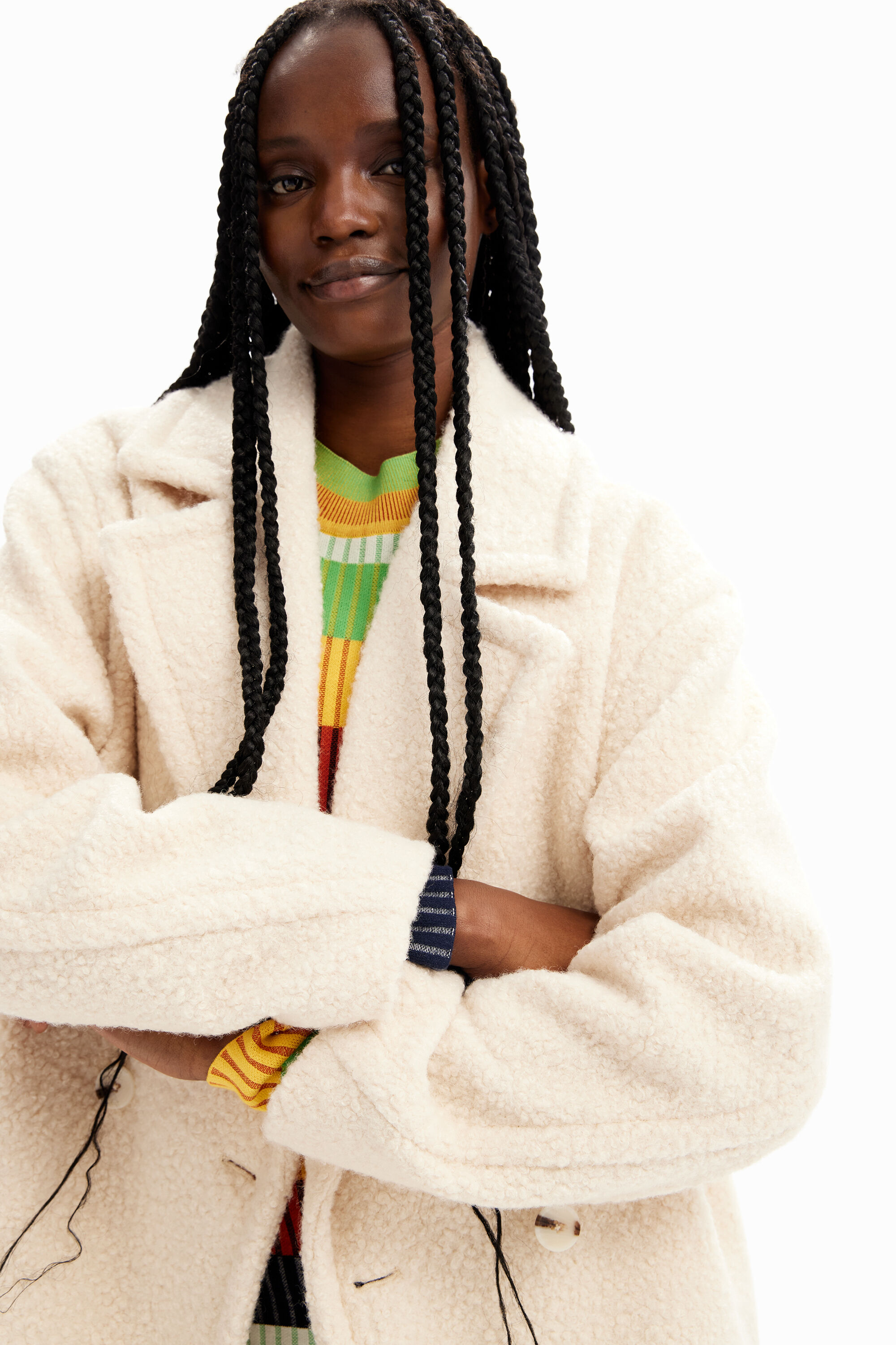 Manteau croisé bouclé