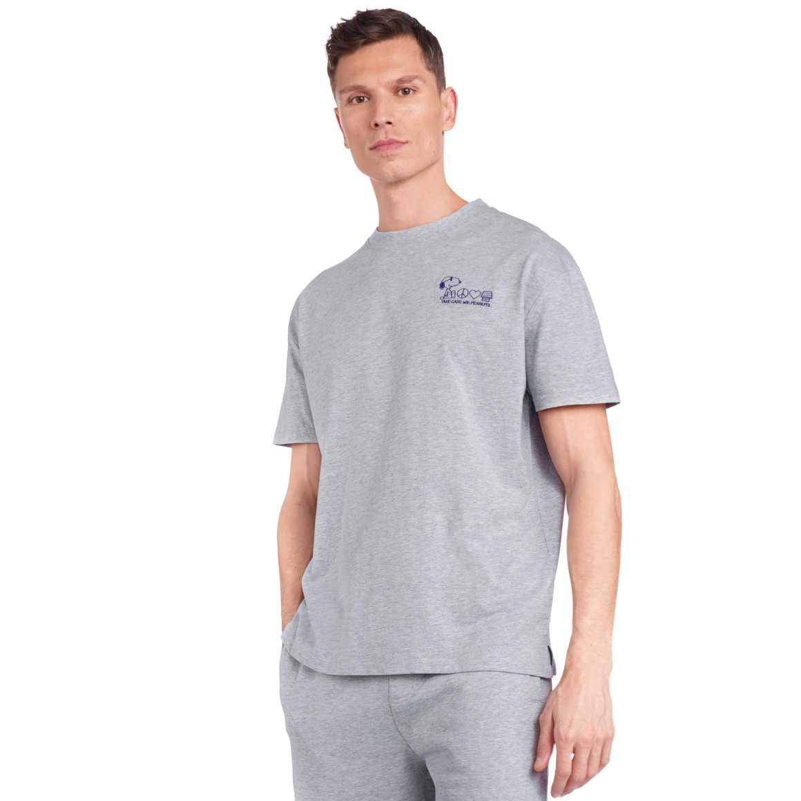 Jonas Nielsen Peanuts T-Shirt mit Stickerei hellgrau