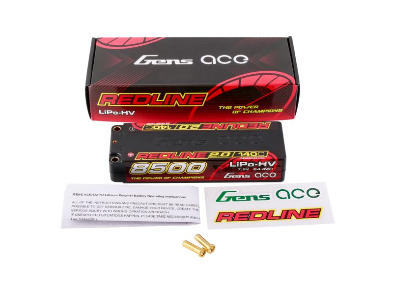 Gens ace RC-Akku LiHV 8500 mAh 7.6 V 140C Redline 2.0 2S LiPo HV Hardcase Akku mit 5 mm Bullet Goldstecker