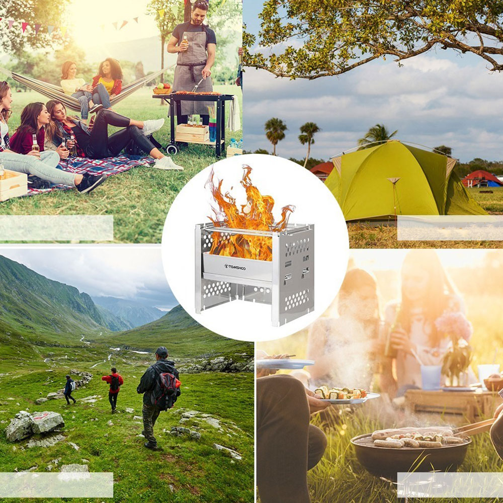 Faltbarer Edelstahl Grill Portabler Outdoor BBQ Kohlegrill inkl. Tragetasche - Silber