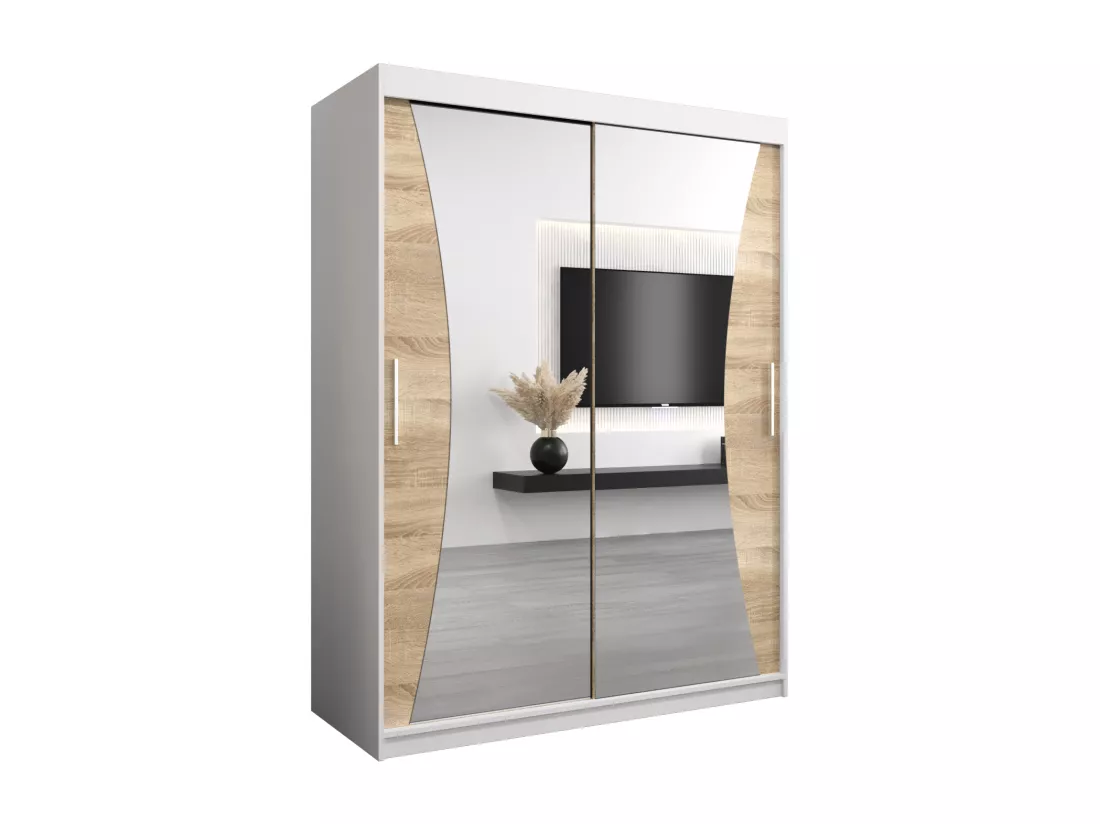 ARMOIRE MONACO À PORTES COULISSANTES 200/150/62 2 Portes (Blanc/Sonoma)