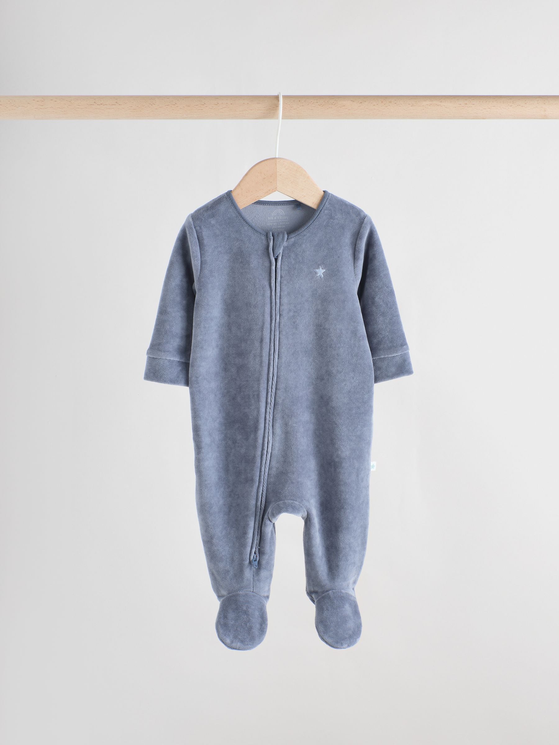 Blauw - Baby Velour Two Way Zip Sleepsuits 2 Pack (0mths-2yrs)
