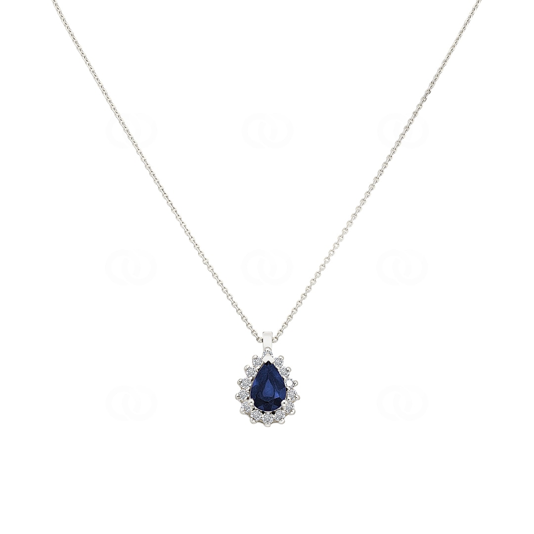 Collier 750/18 K Weissgold mit Diamanten 0.11 ct H/si & Saphir